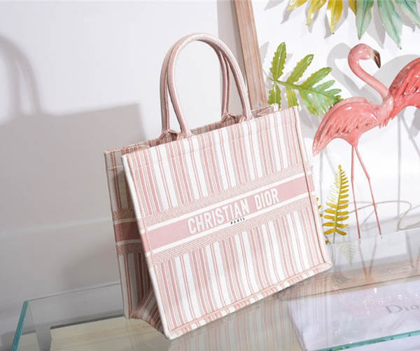 2020SSディオール 風 トートバッグ キャンバス ディオール BOOK TOTE ディオール トートバッグミコノスバヤデール ローズ